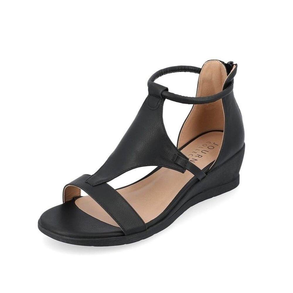Journee Collection Womens 6 M Black Trayle Strappy Wedge Sandals NIB IB7